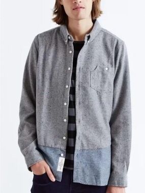 Native Youth Gray & Blue Textured Flannel Button Down Fall Winter Western